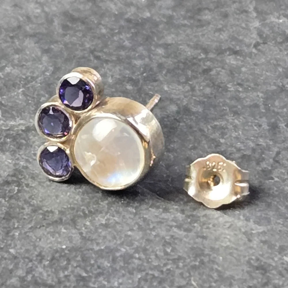 NWT Bentley & Lo Moonstone and Iolite Sterling Silver Fan Studs